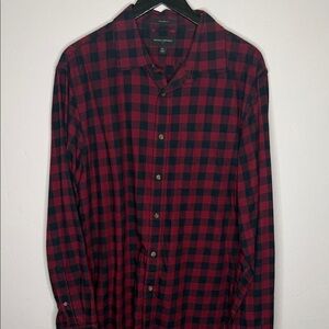 Banana Republic Men's Red and Black Checkered Shirt
